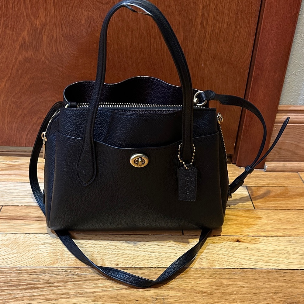 Coach Black Pebbled Leather Lora Carryall 30